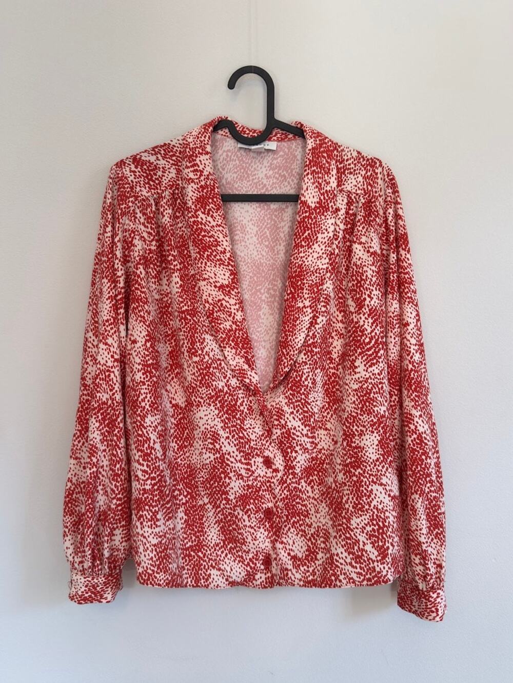 Topshop Women's Blouse Size 2 | Button-up Red White Dot Pattern
